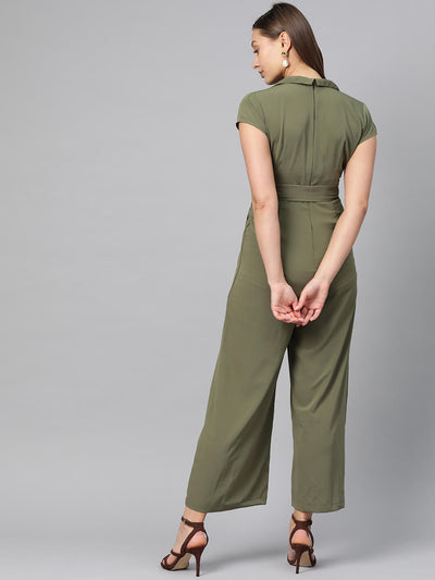 Women'S Olive Solid Jumpsuit