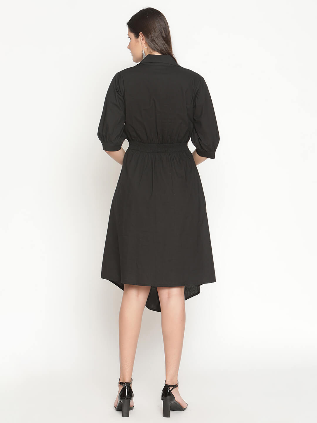 Black Poplin Cotton Oversized Shirt Maxi Dress