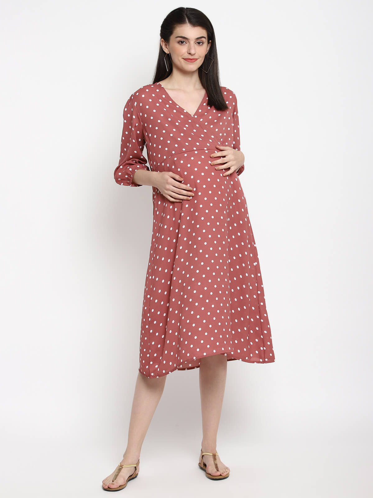 Women'S Polka Dot Wrap Maternity Dress