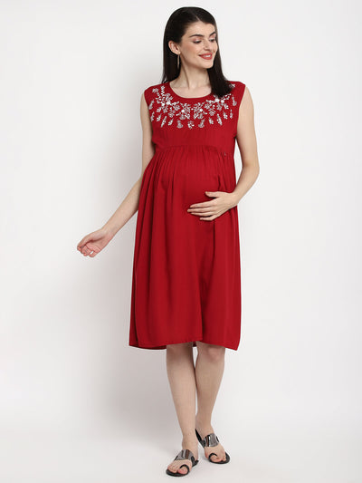 Women Maternity Dress With Embroidered