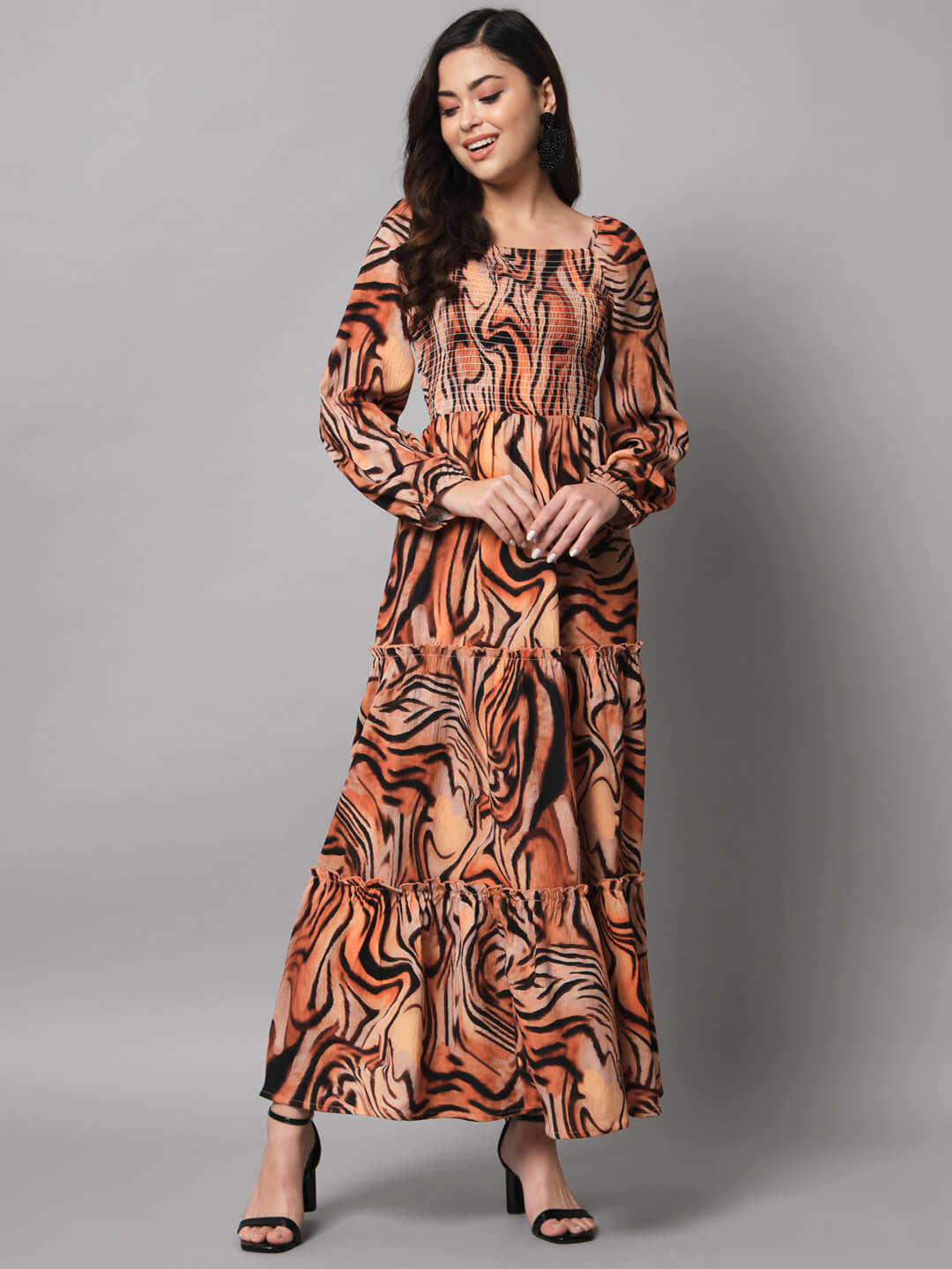 A Long Flare Printed Maxi Dress