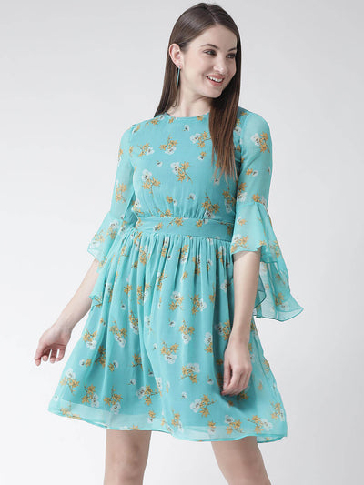 Floral Print Dress With Bell Sleeves
