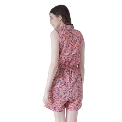 Floral Button Down Romper With Elasticated Waist