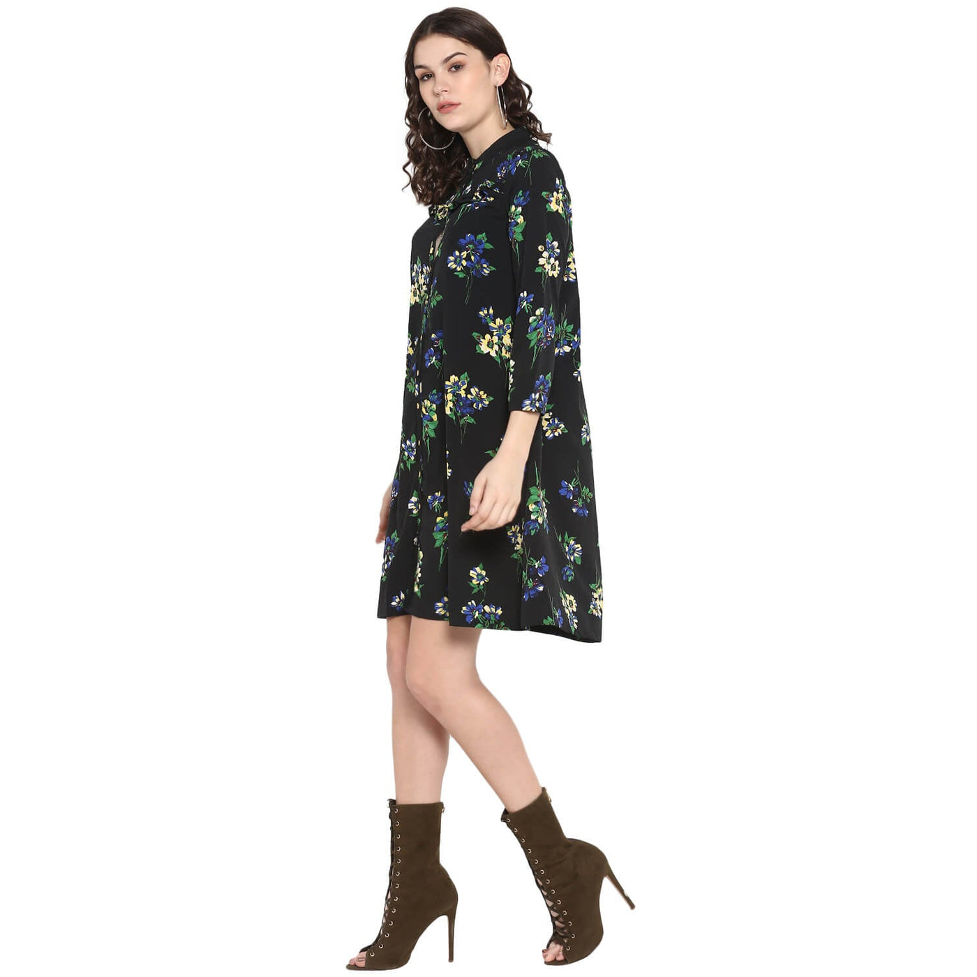 Women'S Printed Shirt Dress With Front Buttons