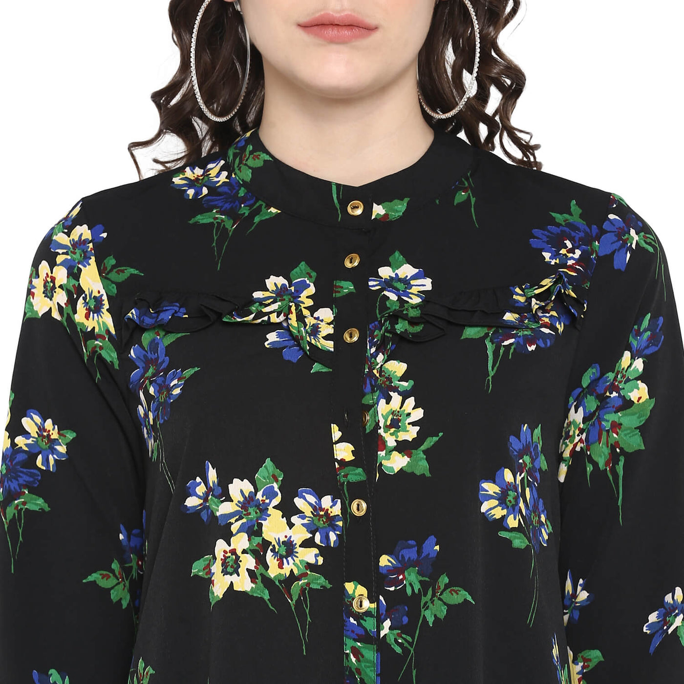 Women'S Printed Shirt Dress With Front Buttons