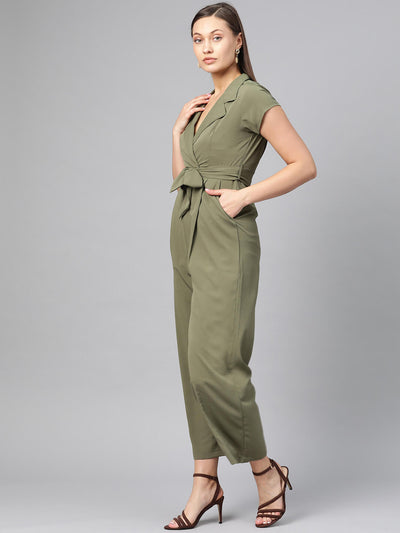 Women'S Olive Solid Jumpsuit