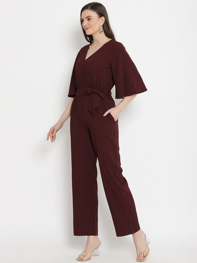 Moss Crepe Wrap Jumpsuit With Flare Sleeve