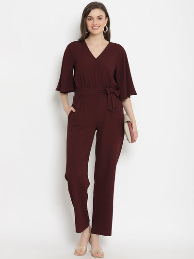 Moss Crepe Wrap Jumpsuit With Flare Sleeve