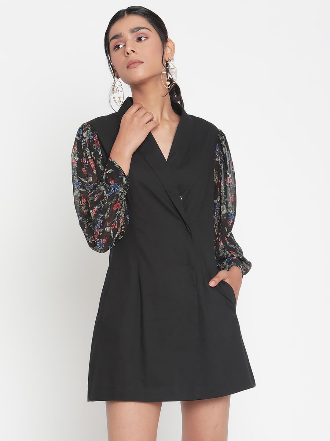 Cotton Poplin Blazer Dress With Ggt Sleeve With Button