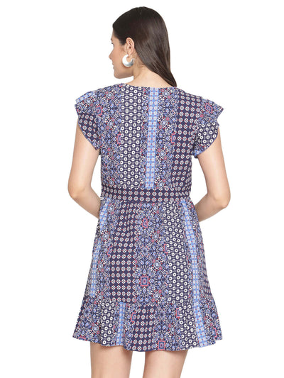 Eco Women'S V-Neck Mini Dress With Ruffled Sleeves