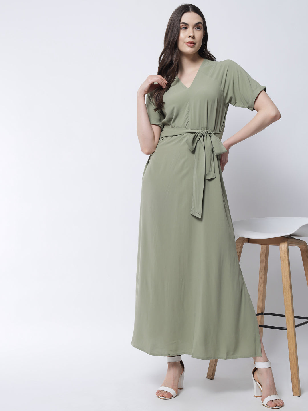 Eco V-Neck Aline Dress With Short Sleeves