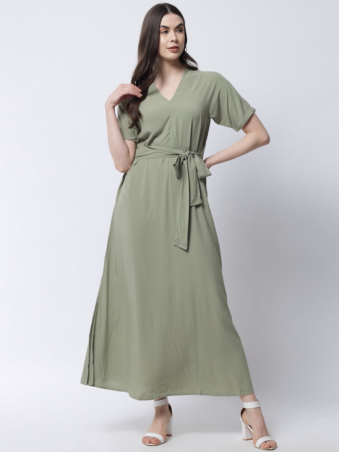 Eco V-Neck Aline Dress With Short Sleeves