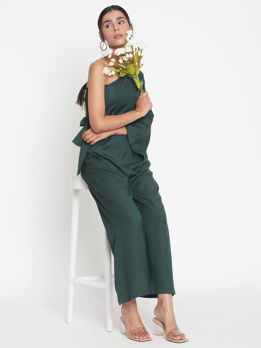 Eco One Shoulder Jumpsuit With One Long Sleeves