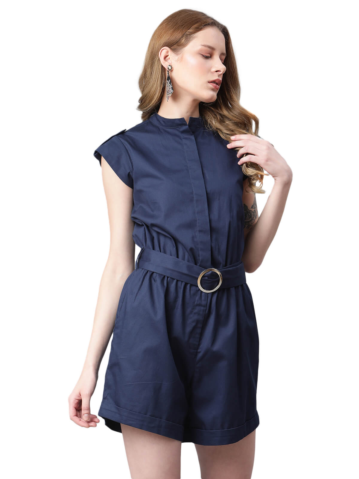Eco Round Neck Play Suit With Belt And Buckle,