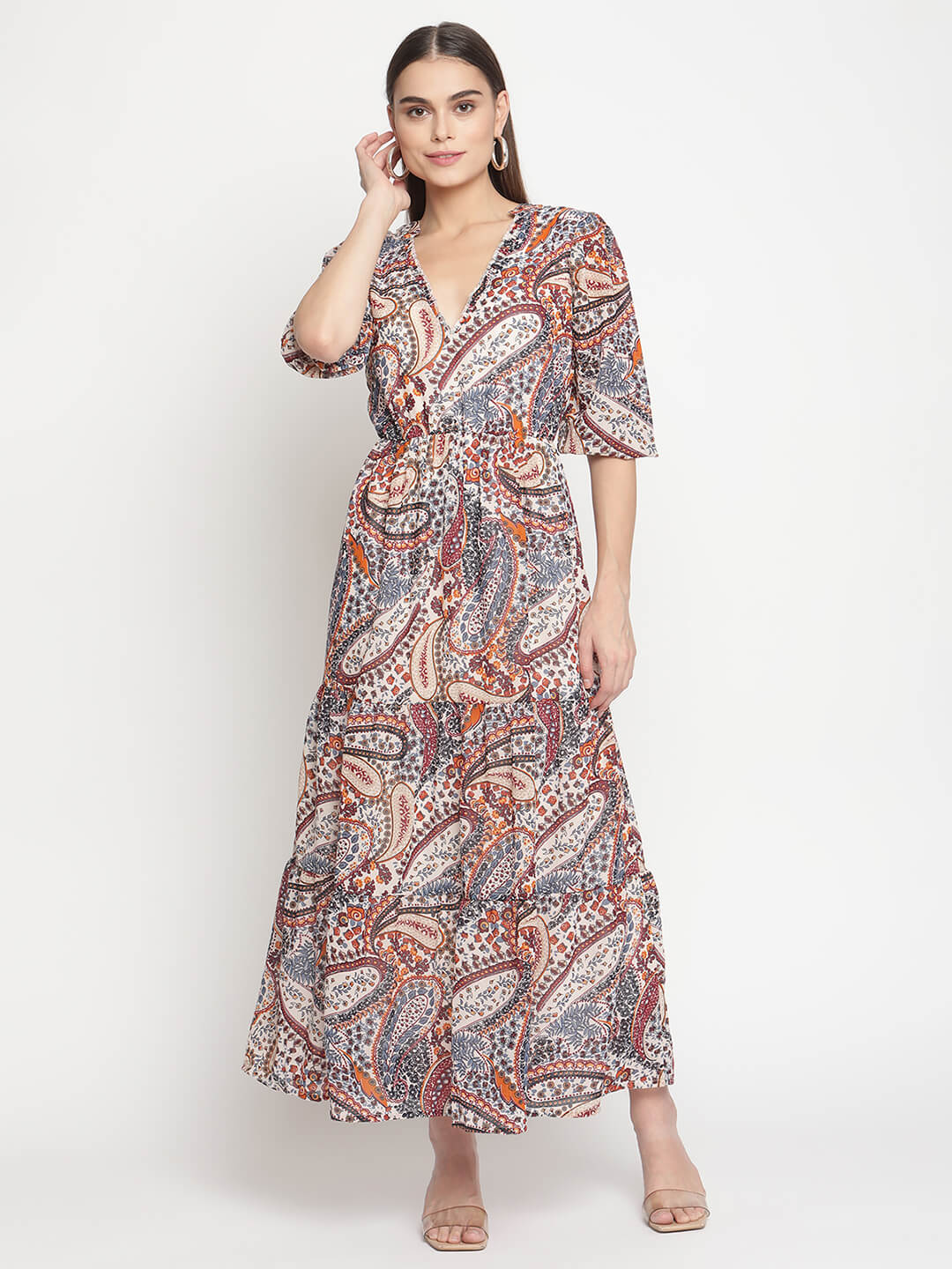 Printed Maxi Dress With Frill Details On Yoke