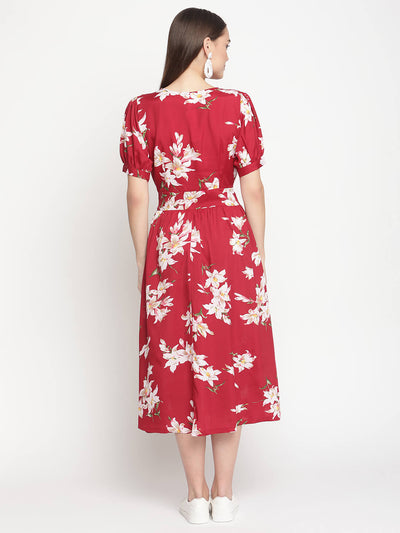 Printed Shirt Dress With Front Slit