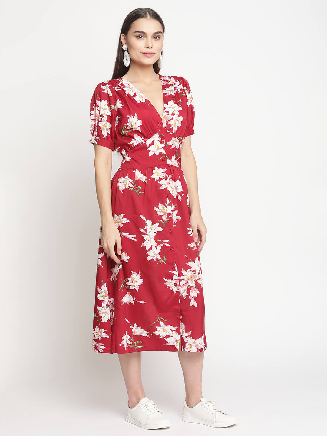 Printed Shirt Dress With Front Slit