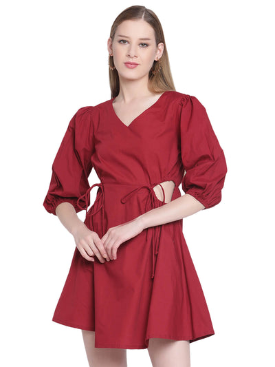 Eco V-Neck Dress With Puff Sleeves