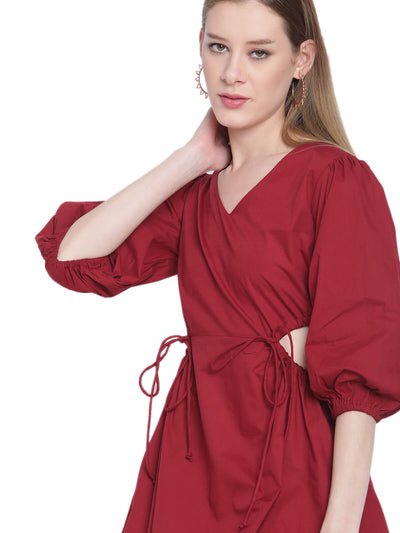 Eco V-Neck Dress With Puff Sleeves