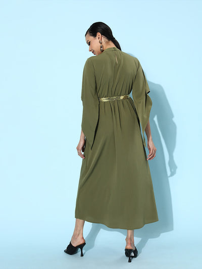 Olive Long Maxi Dress With Front Slit