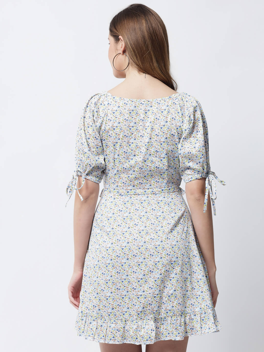 Eco Women's Puff Sleeve Printed Frill Dress