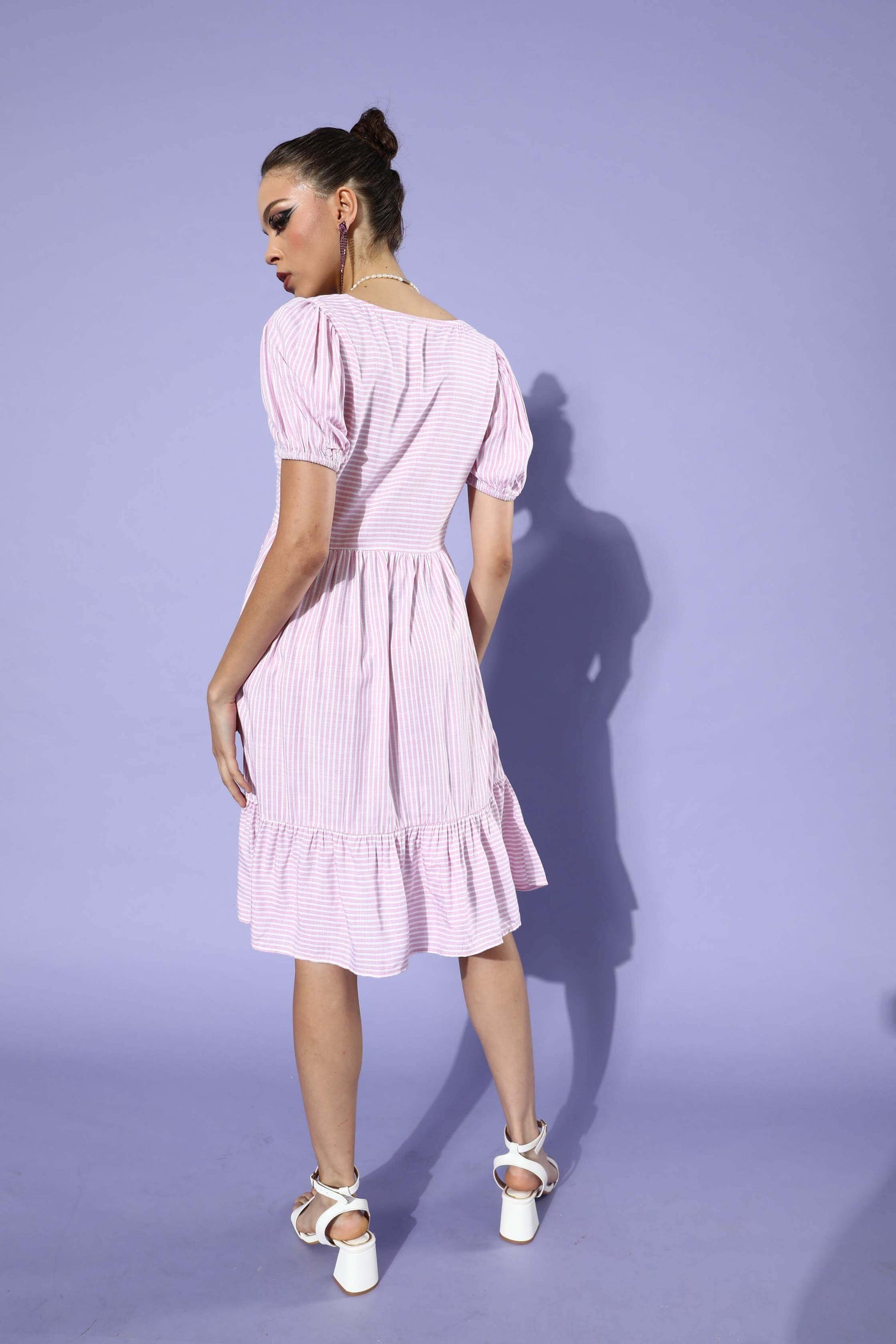 Women'S Stripes Print Pink Dress