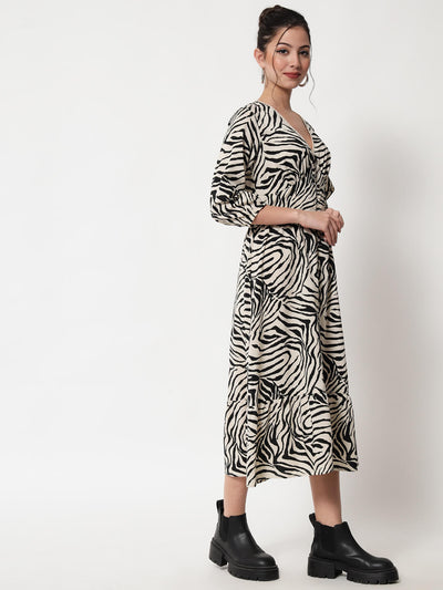 Black zebra print knee length shirt dress