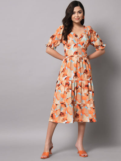 A-Line Beige Printed Dress