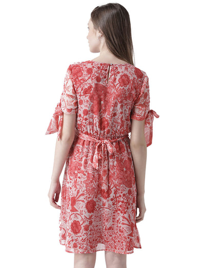 Msfq Women'S Printed Dress With Waist Tie Up