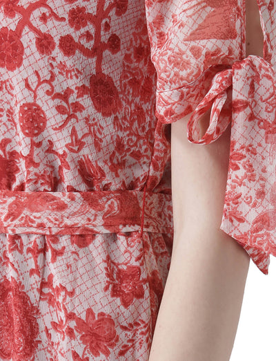 Msfq Women'S Printed Dress With Waist Tie Up