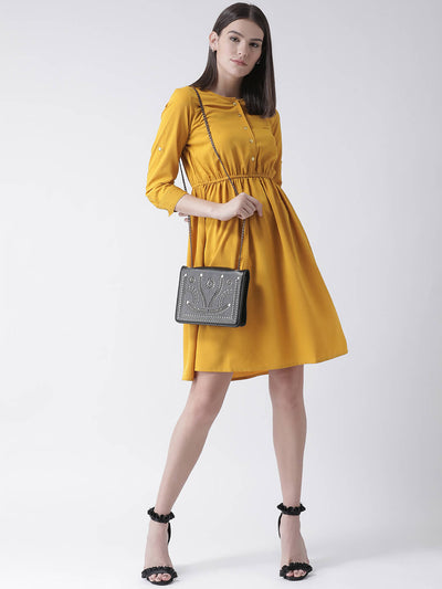 Women'S Quarter Sleeve Fit And Flare Dress With Elasticated Waist