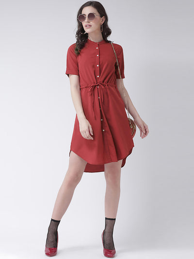 Women'S Solid Shirt Dress With Short Sleeves
