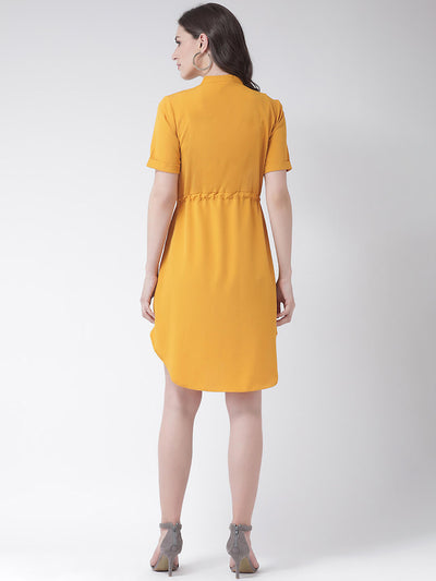 Women'S Solid Shirt Dress With Short Sleeves