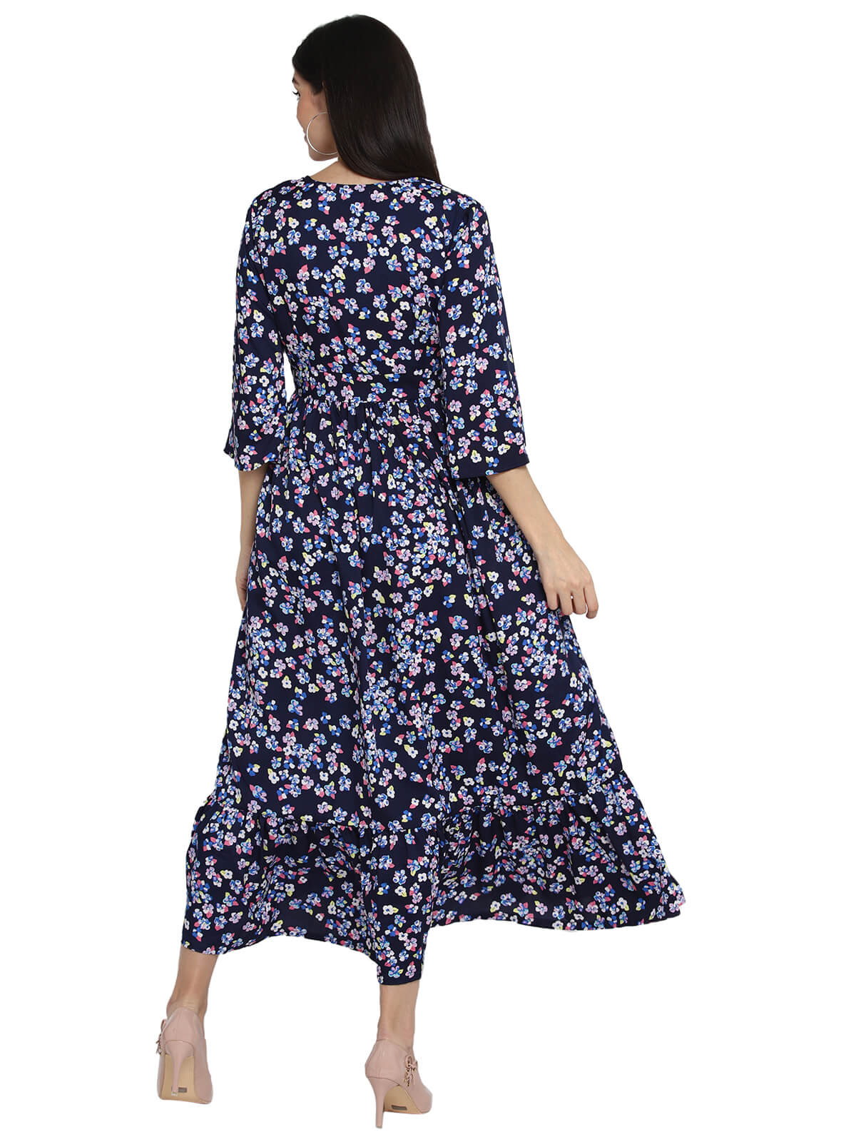 Printed Maxi Dress With Flare Sleeve