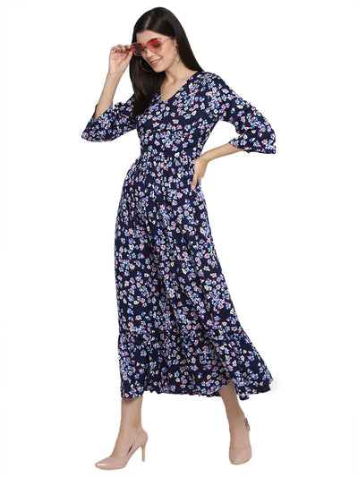 Msfq Printed Maxi Dress With Flare Sleeve