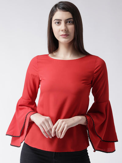 Msfq Women'S Solid Red Flared Sleeve Top