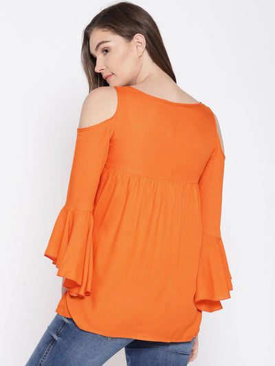 Msfq Women'S Orange Printed Cold Shoulder Top