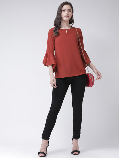 Msfq Women'S Solid Top With Round Neck And Flared Sleeves