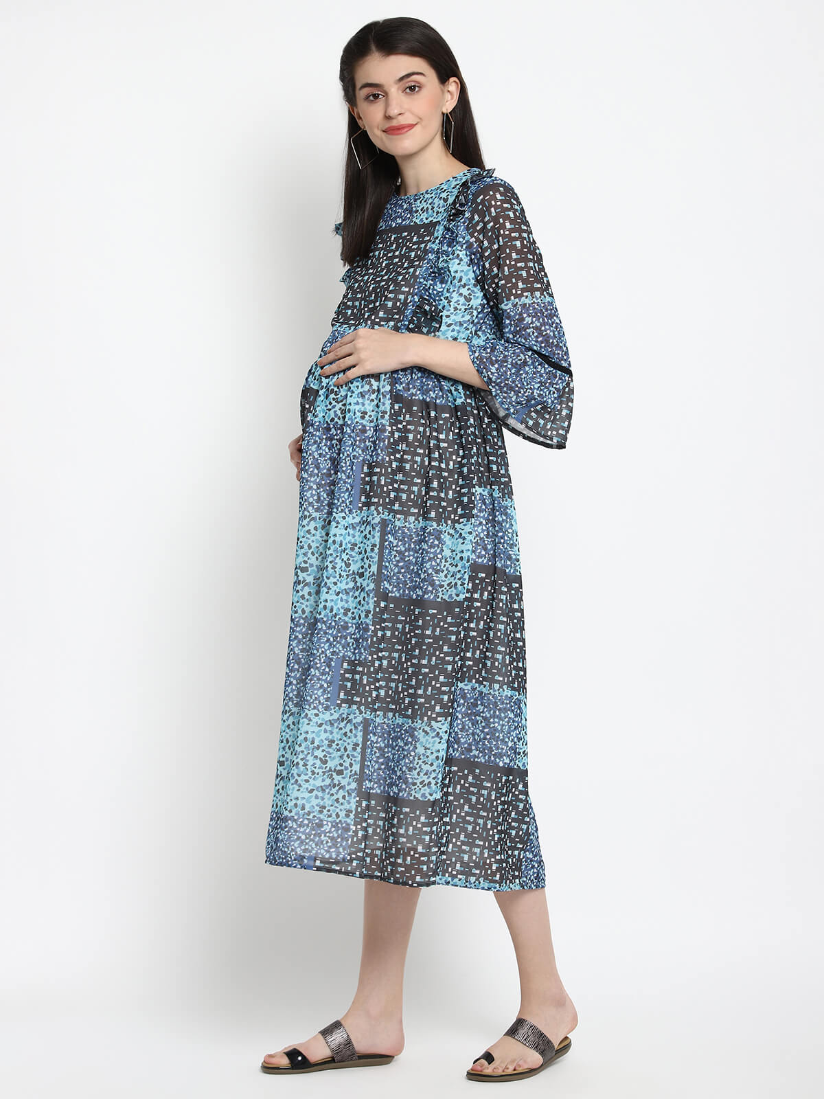 Women'S Printed Cotton Midi Maternity Dress
