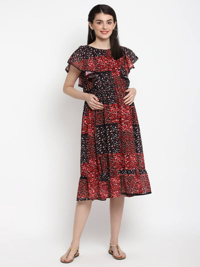 Women'S Printed Cotton Midi Maternity Dress