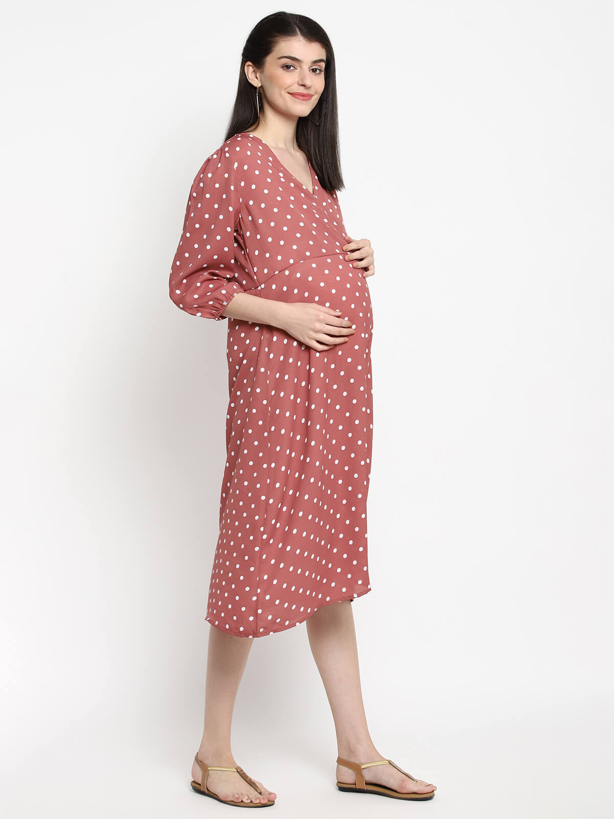 Women'S Polka Dot Wrap Maternity Dress