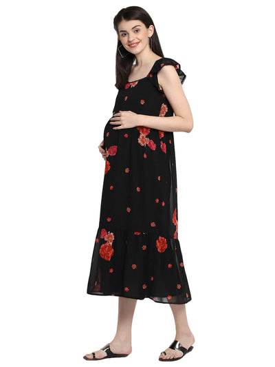 Women'S Floral Print Maternity Dress