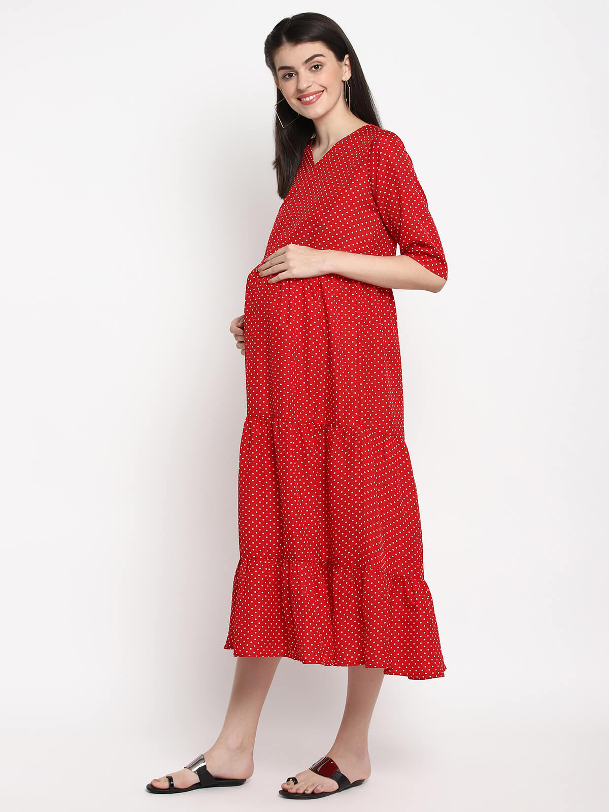Women Red Printed Empire Maternity Maxi Dress