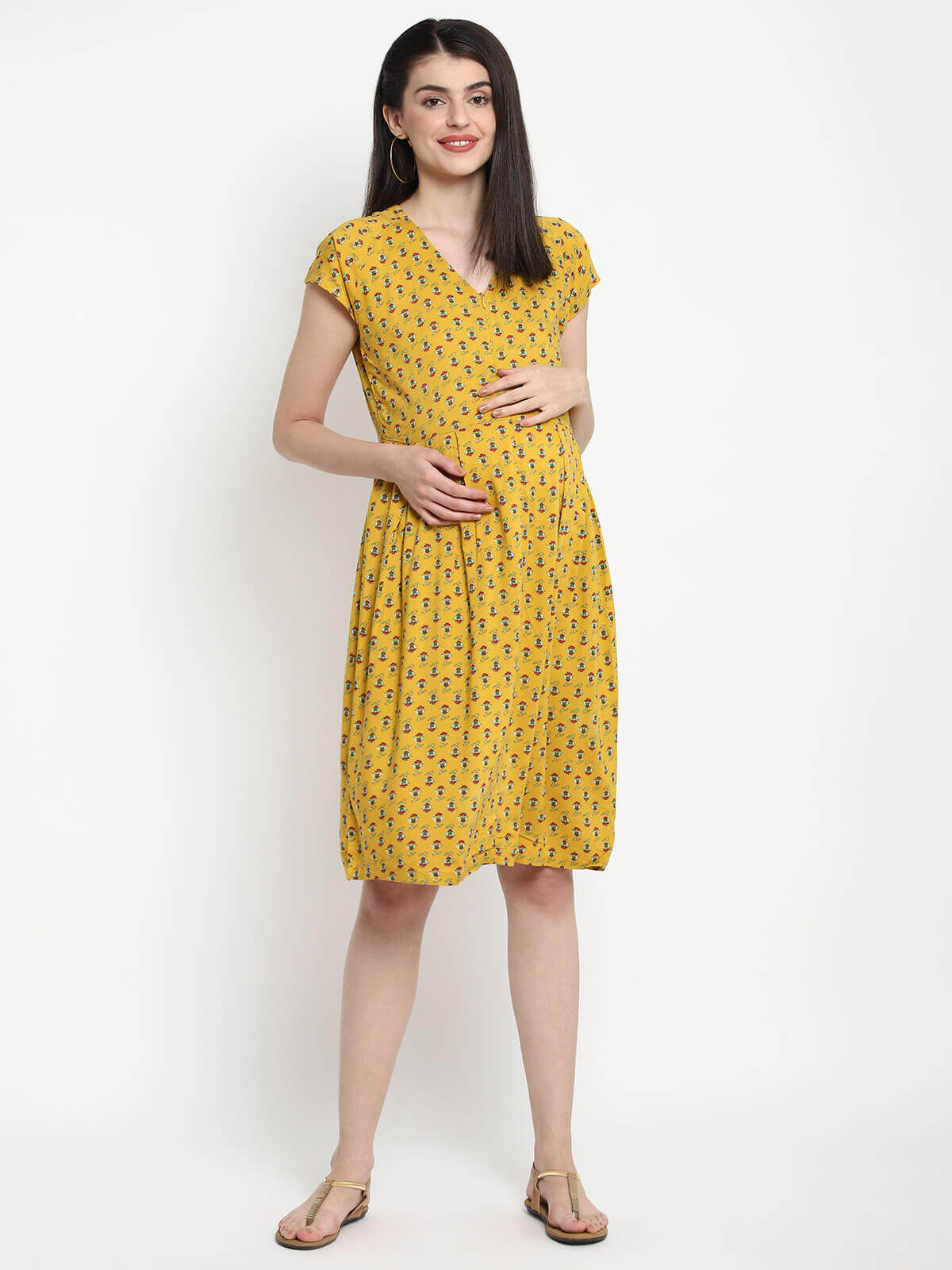 Women Maternity V Neckline Dress