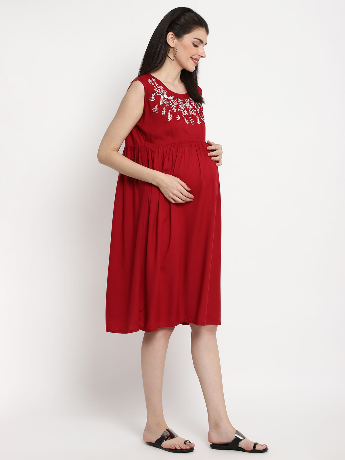 Women Maternity Dress With Embroidered
