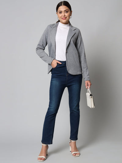 Women Grey solid formal Blazer