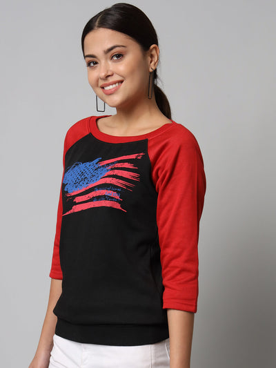 Women Black and red Printed Sweatshirt