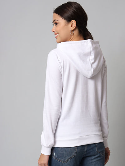 Women white Hooded Sweatshirt