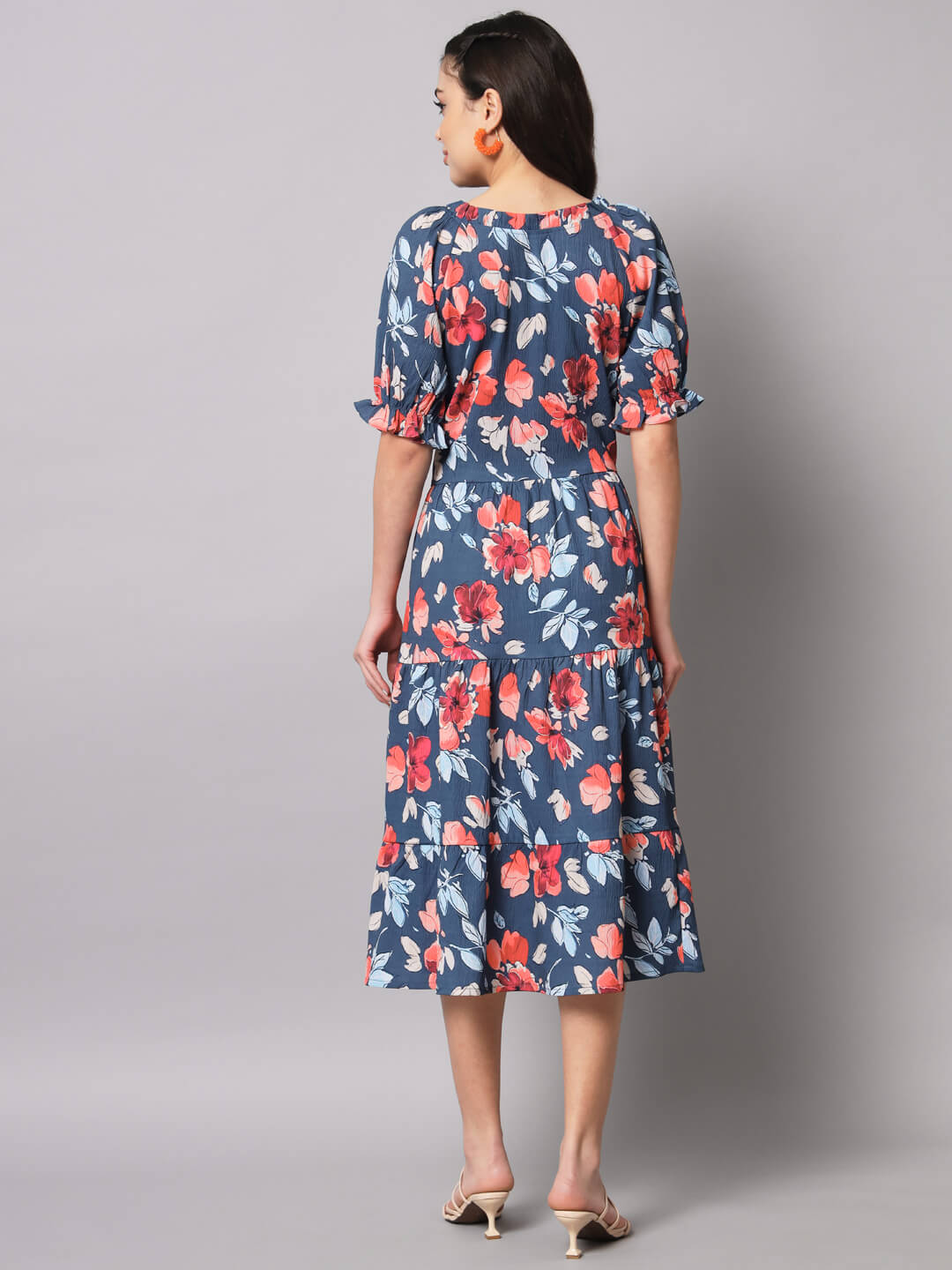 A-Line Grey Rose Print Dress