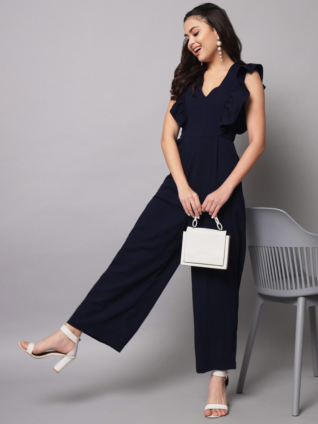 Casual Solid Frill Jumpsuit